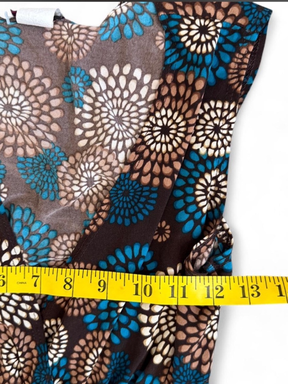 Y2K Brown Teal Floral Babydoll Top Size Large Boho Retro Tank - Picture 7 of 7